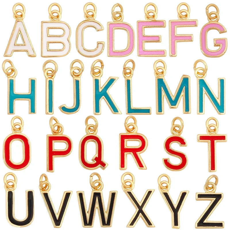 Initial Letter Name A-Z Charm Pendants  Fashion Colorful Enamel Oil Dropped 18K Gold PlatedJewelry Necklace Findings S15