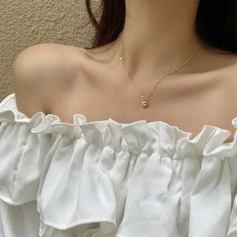 Simple Metal Love Heart Pendant Necklace Thin Chain Heart Pendant Necklace for Women Girls