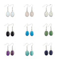 Wholesale Charm Oval Shaped Gemstone Earrings for Women Girls Turquoise Rose Quartz Amethyst Crystal Dangle Earrings