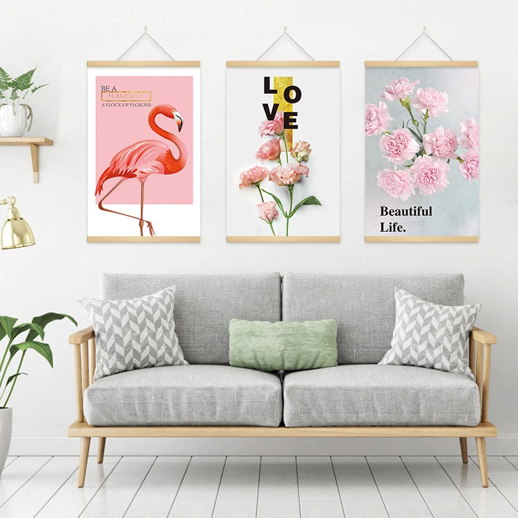 Hot Sell Wall Art Home Decor Photo Picture Print on Canvas Inner Framed Canvas Painting Flowers and Flamingo