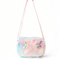 Girl's Pink Butterfly Cartoon Print Crossbody Bag Kawaii Cute Small Square Fluffy Outing Bag