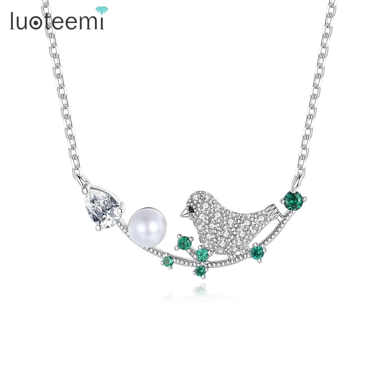 LUOTEEMI Fashion Sparkling Crystal Zircon Pave Vintage Vivid Lucky Bird Statement Pendant Necklaces for Women Gift Jewelry