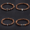 Men's Wood Bangle Silver Plated King Crown Leopard Head Cross Tortoise Bead Charm Anniversary Bracelet