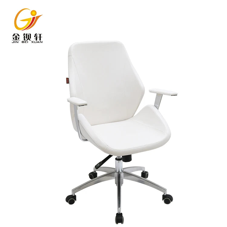 China Manufacturer's Contemporary Design White PU Leather Swivel Office Chair Adjustable Height Aluminum Base Middle Back 3-Year