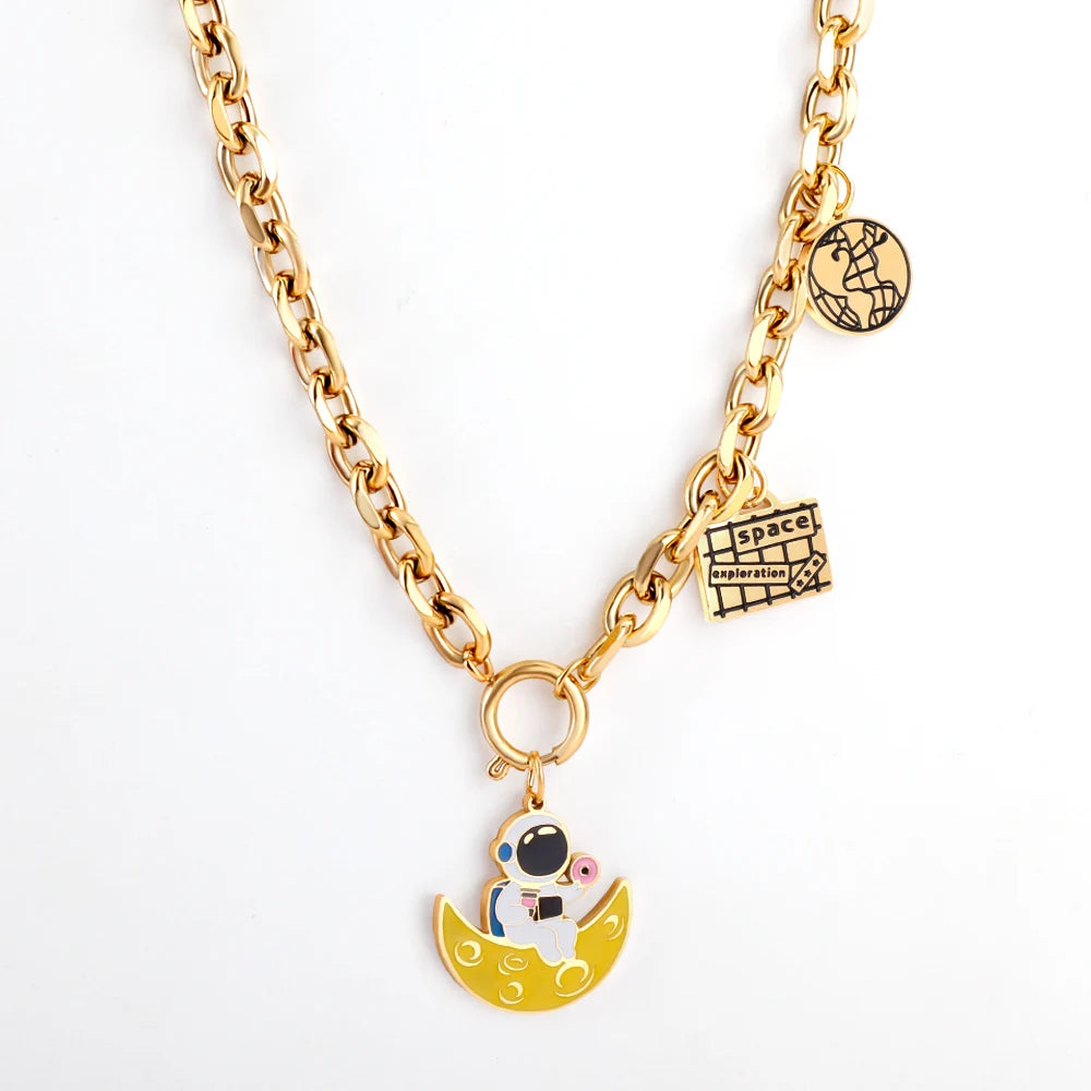 Fashion Link Chain Hip Hop Metal Stainless Steel Elegant Personalized Pendant Woman Necklace