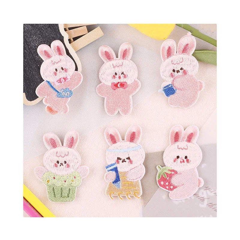 Cute Hot Self-adhesive Clothing Pink Rabbits Motif Patches for Stationery Box Notebook Diy Shoe Custom Garment Embroidered Patch