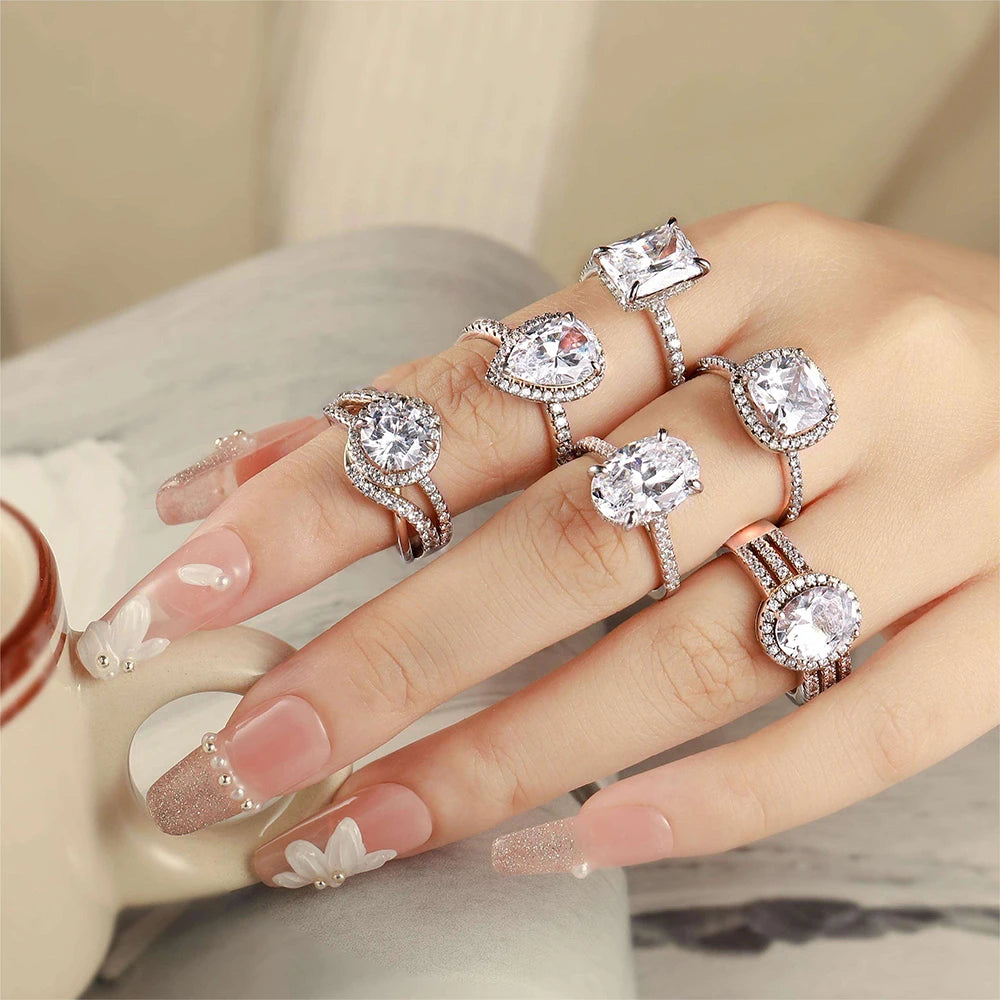 OEM Custom Vintage White Heart Zirconia Engagement Rings 925 Sterling Silver 18K Gold Plated Wedding Gifts for Women's Parties
