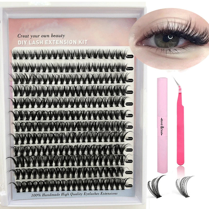 Custom Logo Press on Individual 30D 40D 50D DIY Lash Extension Kit  Self Adhesive Segmented DIY Cluster Lashes