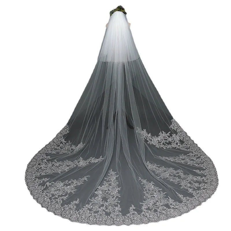 Wholesale Fashion Long Tail Pure White Beige White Bridal Wedding Veil with Hair Comb 3m Studio Photos Bridal Veils
