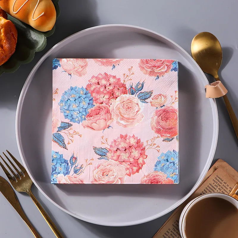 Flower Paper Napkins Table Decorations Eco-friendly Ins Style Hydrangea Disposable Birthday Party Serviettes