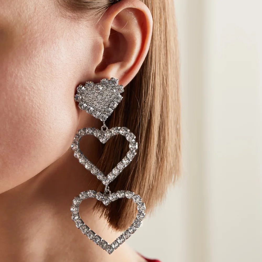 Bestselling Geometric Earrings - Sexy Luxurious Sparkling Water Diamond Heart Accessories - Cross-Border Ear Ornaments