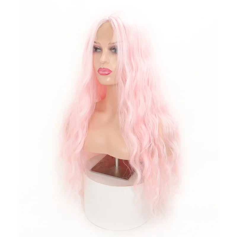 Wholesale Synthetic Wigs Front Lace Natural Wavy Long Synthetic Wigs Heat Resistant Pink Hd Lace Wigs