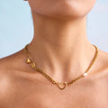 J&D 18k Gold Plate Stainless Steel Chain Niche Design Freshwater Pearl Paper Clip Heart Chain Necklace