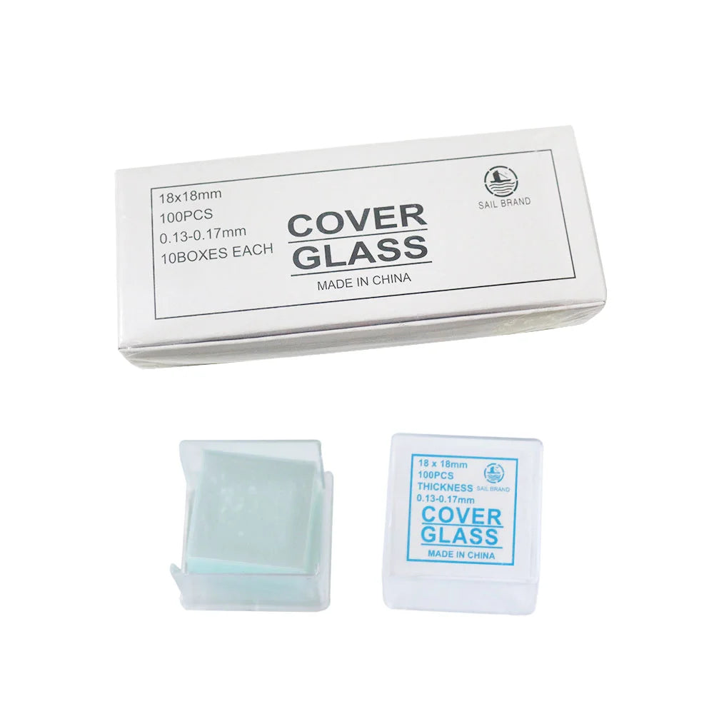Medical Science Laboratory Teaching Aids Microscope Top Glass Slide Slip Cover18x18mm 100 Pieces in 1 Set for School Students MegaBDM