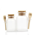 IBELONG 100g 200G 300G Empty Matte ABS Plastic Bath Salt Bottles Jars with Stainless Steel Wooden Spoon and Cork Lid Supplier