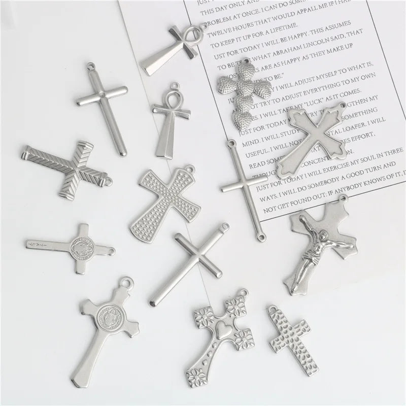 Wholesale Stainless Steel Large Cross Pendant Necklace Bracelet DIY Jewelry Accessories