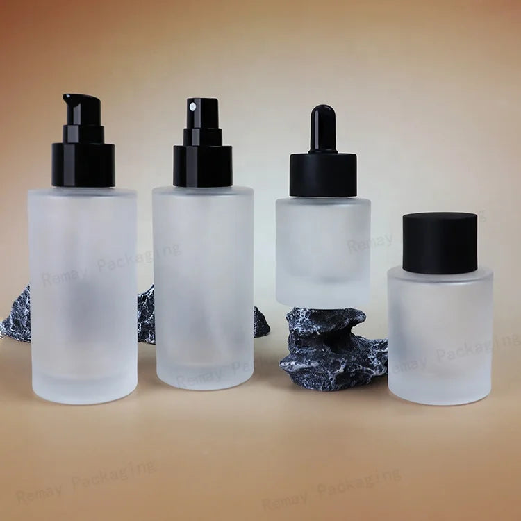 Custom Matte Frosted Clear Glass Cosmetic Jars 30g 50g for Skin Care Serum & Eye Cream with Dropper Sealing