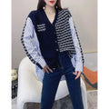 Women's New Fashion V-Neck Striped Knitted Sweater Jacket Simple Casual Wholesale Long-Sleeved Hollow Design for Autumn Season