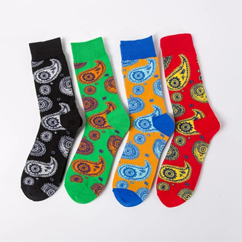 Wholesale Fashion Trendy Paisley Patterned Socks Men Unisex Bandana Streetwear Hip Hop Cotton Crew Socks