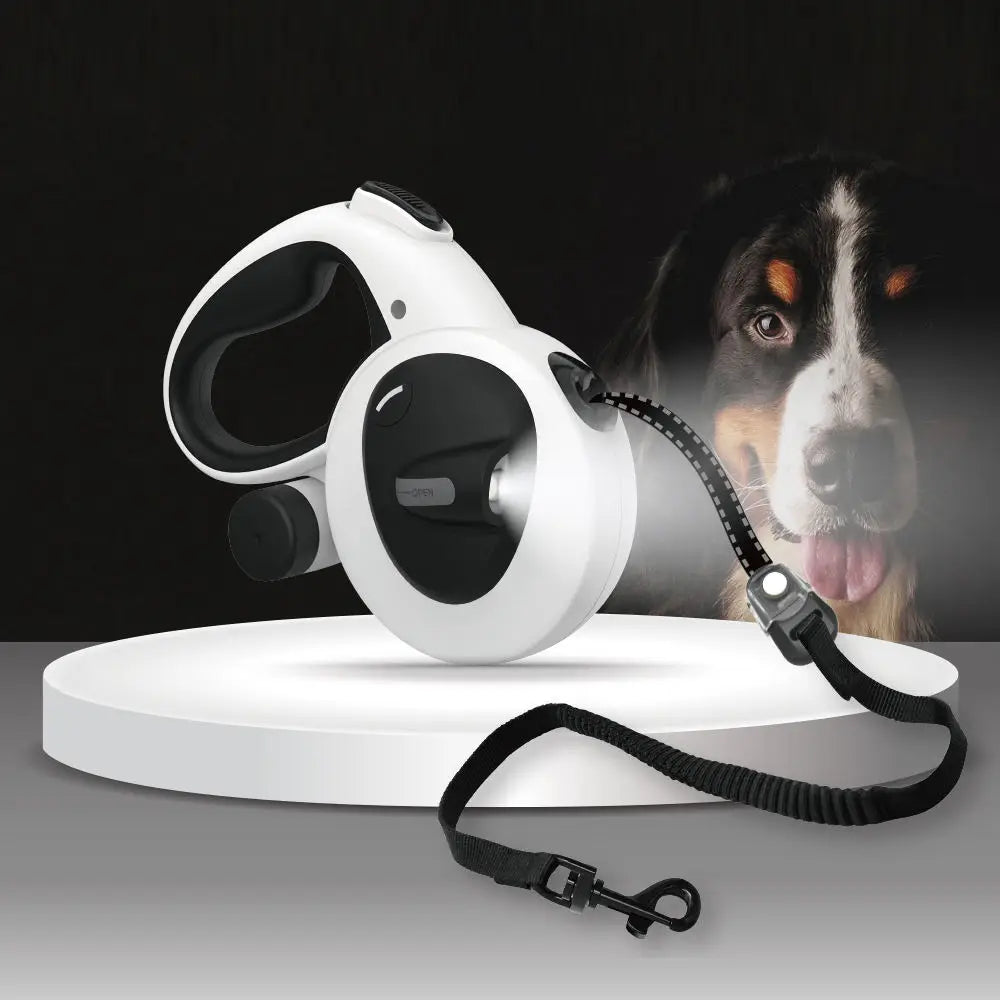 RM Light up USB Rechargeable Retractable Pet Dog Leash With Led Flashlight and Poop Bag Dispense Dog Leash