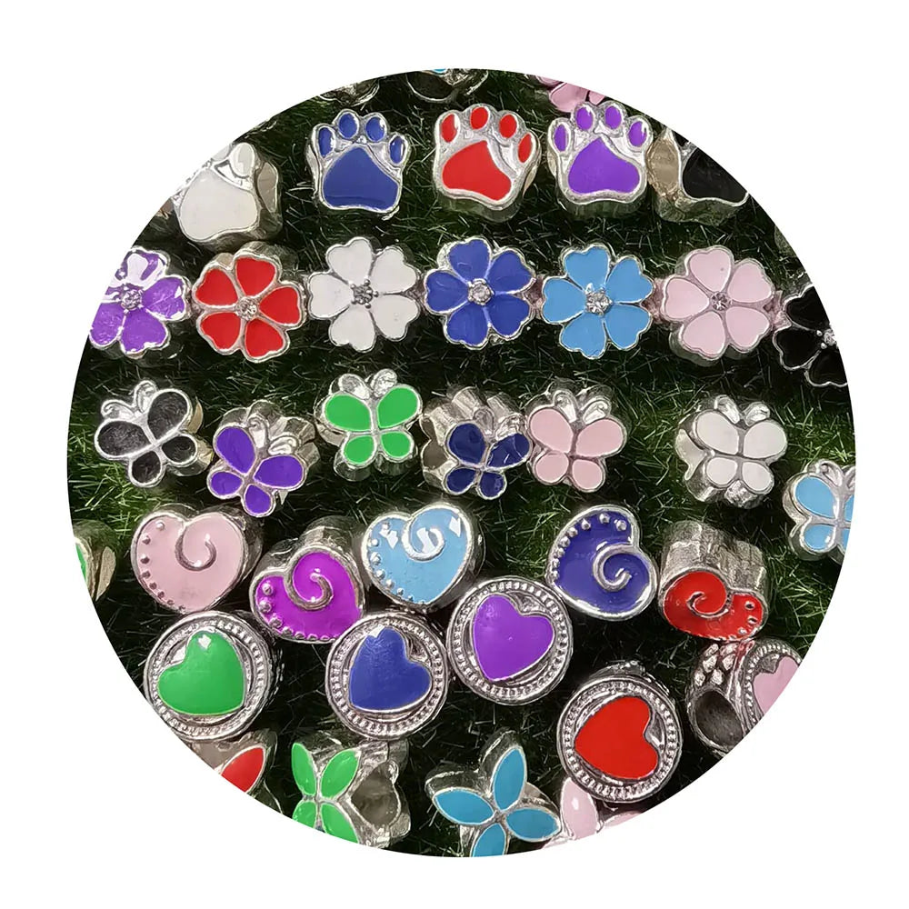 100pcs Multi Shape Enamel Beads Big Hole Charms Metal Beads for Bracelet Jewelry Making