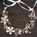 Morili Bridal Hair Jewelry Tiara and Crown Wedding Flower Pearl Leaf Headband Big Top Fashion for Women Queen Golden MTB7