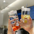 Custom logo Gift Cup Double Use Milky Tea Cup Student Creativity Transparent Glass Water Bottle with Straw