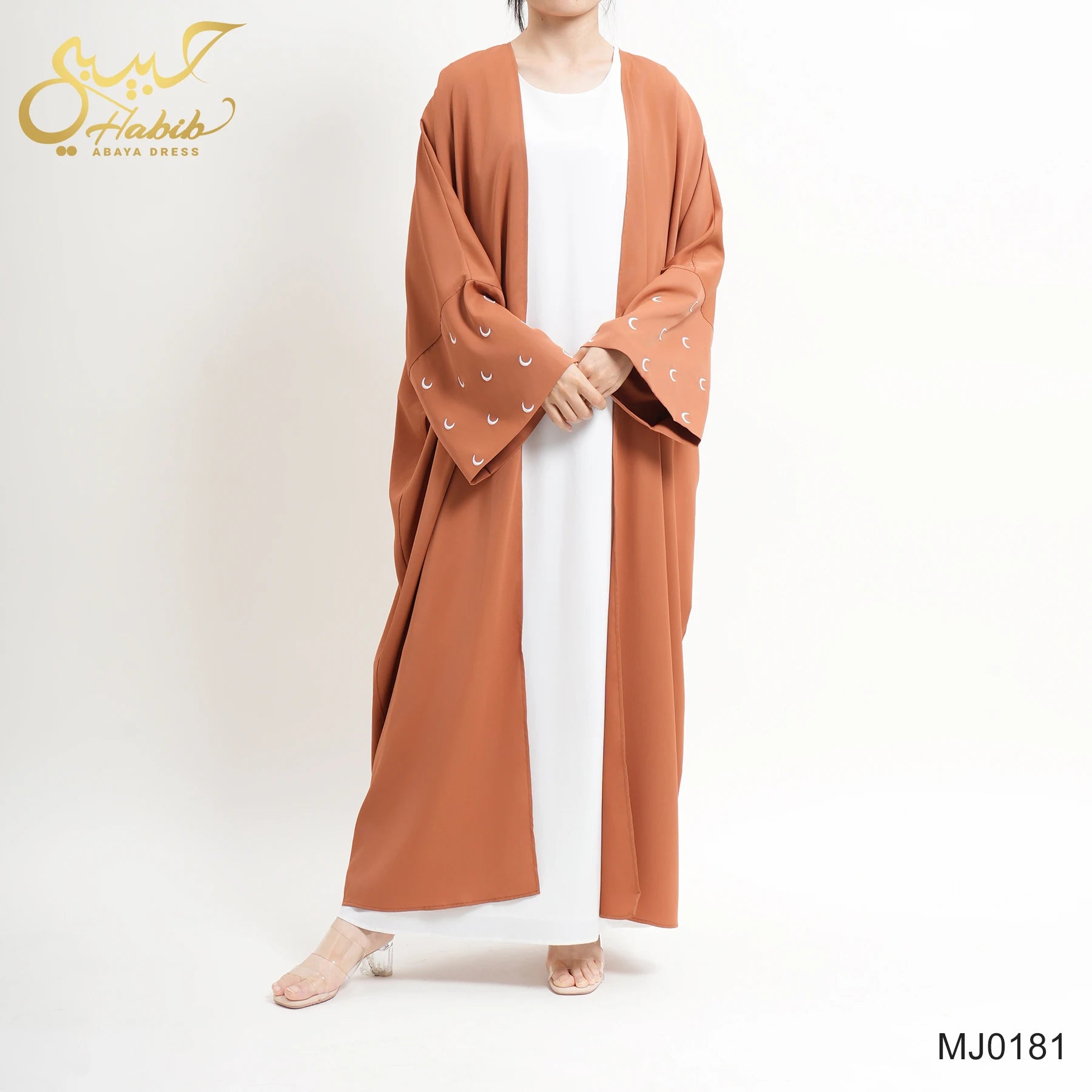 Habib EID New Moon Cuff Front Open Abaya Wholesale Moon Embroidered Abaya Islamic Clothing
