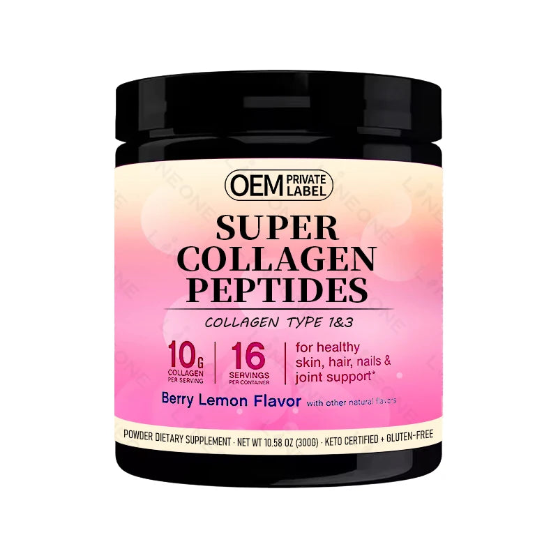 OEM/ODM Custom Collagen Powder Skin Whitening Glow Digestive Enzymes for Hair Nails Beauty Supplement Powder