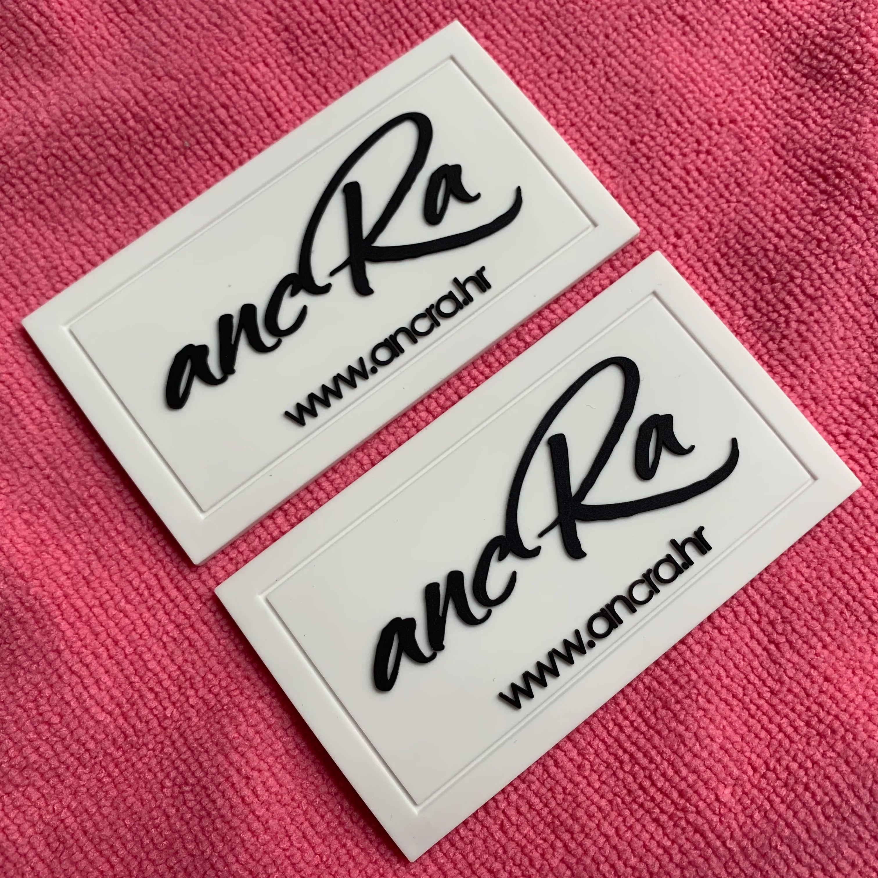 Clean White Base 3D Raised logo Silicone Rubber PatchCustom Soft PVC Rubber Badge for Handbags