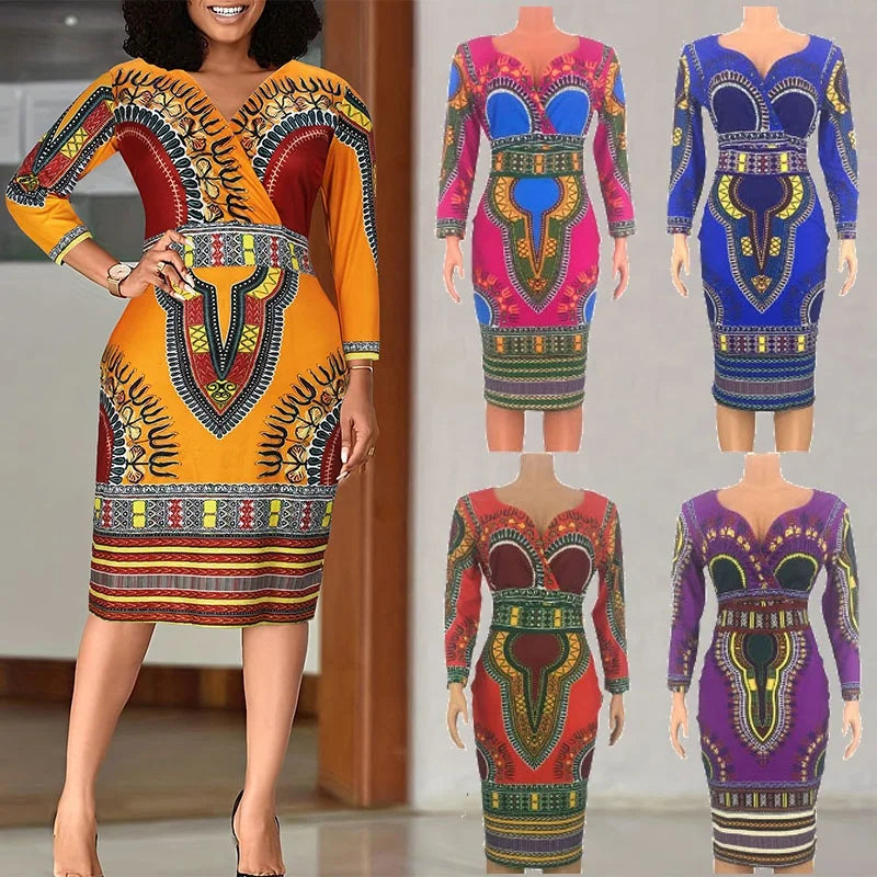 African Costumes Dashiki Clothing Ankara Dresses Robe Africaine Three Quarter Sleeve Dressing Gown Tropical Dress Ethnic Wear
