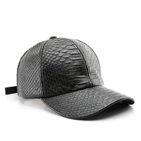 Snakeskin Leather Baseball Cap Unisex Casual Dad Hat Adjustable Snapback for Women Men