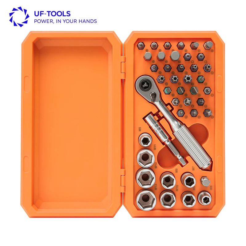 42in1 Household Tool Kit Magnetic CRV Screwdriver Bits Socket Steel PVC T Type Ratchet Featuring Torx Phillips Slotted Screwhead