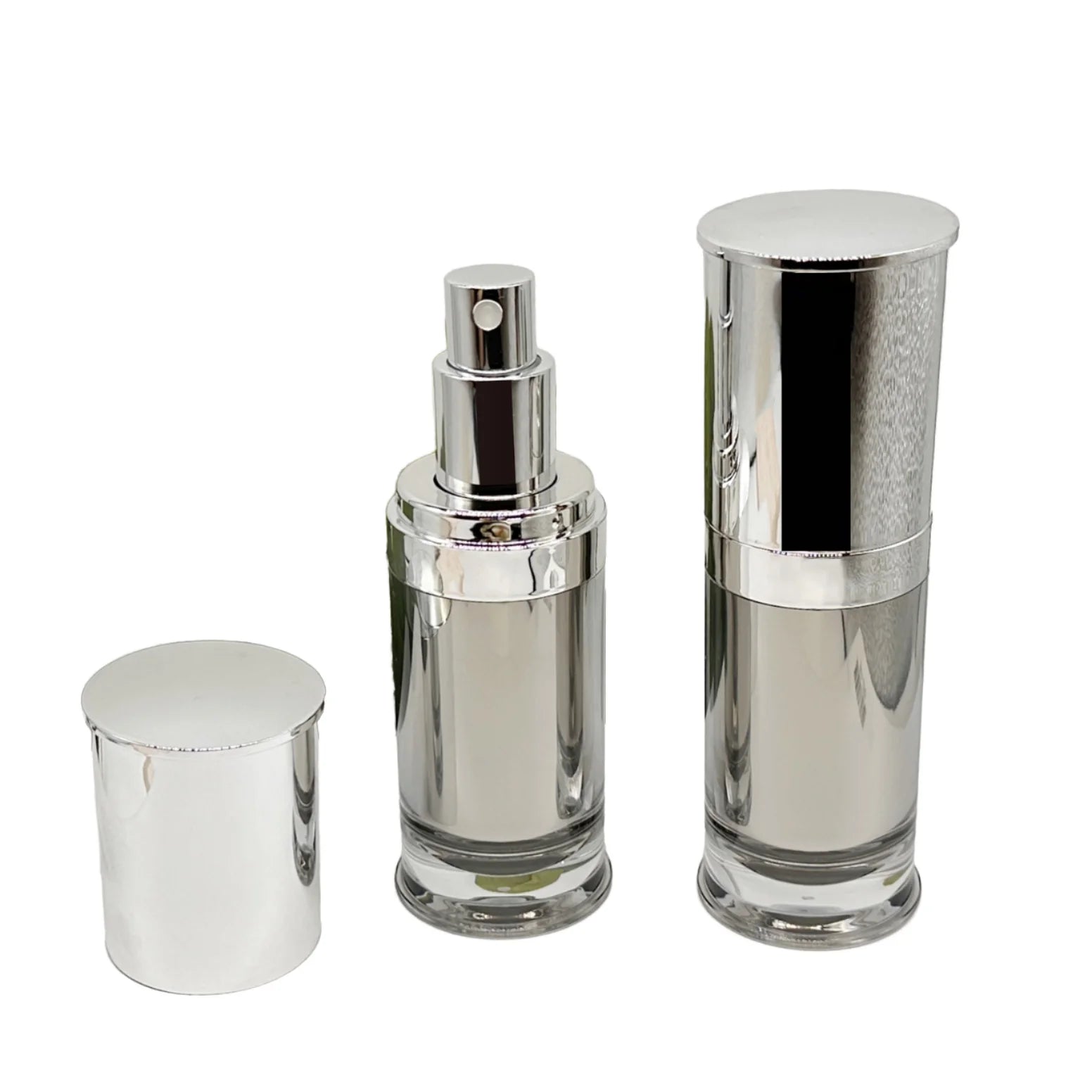 Customs logo Luxury 30g 50g 15ml 30ml 50ml 100ml 120ml Acrylic Silver Bottle and Jar with Silver Cap and Pump Package Container