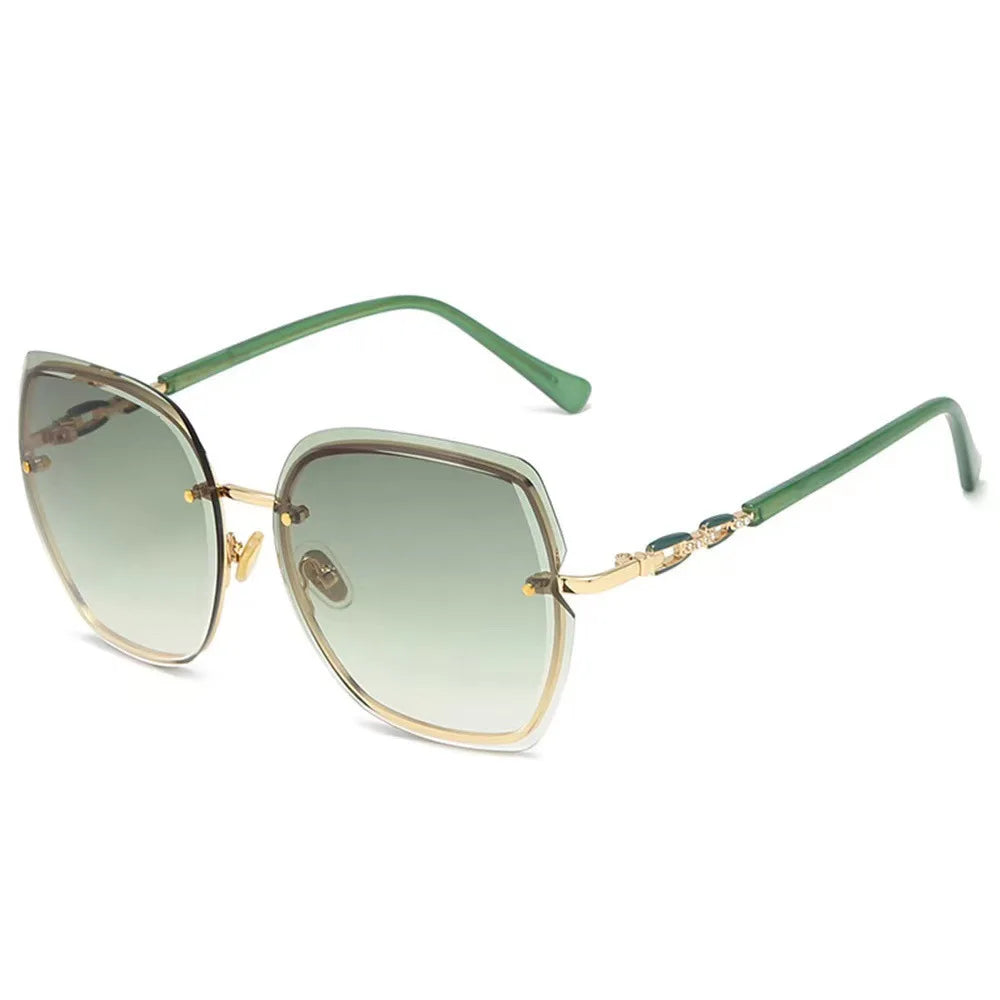 New Frameless Metal Personalized Cut Edge Mesh Red Fashion Large Frame Diamond studded Women's Sunglasses