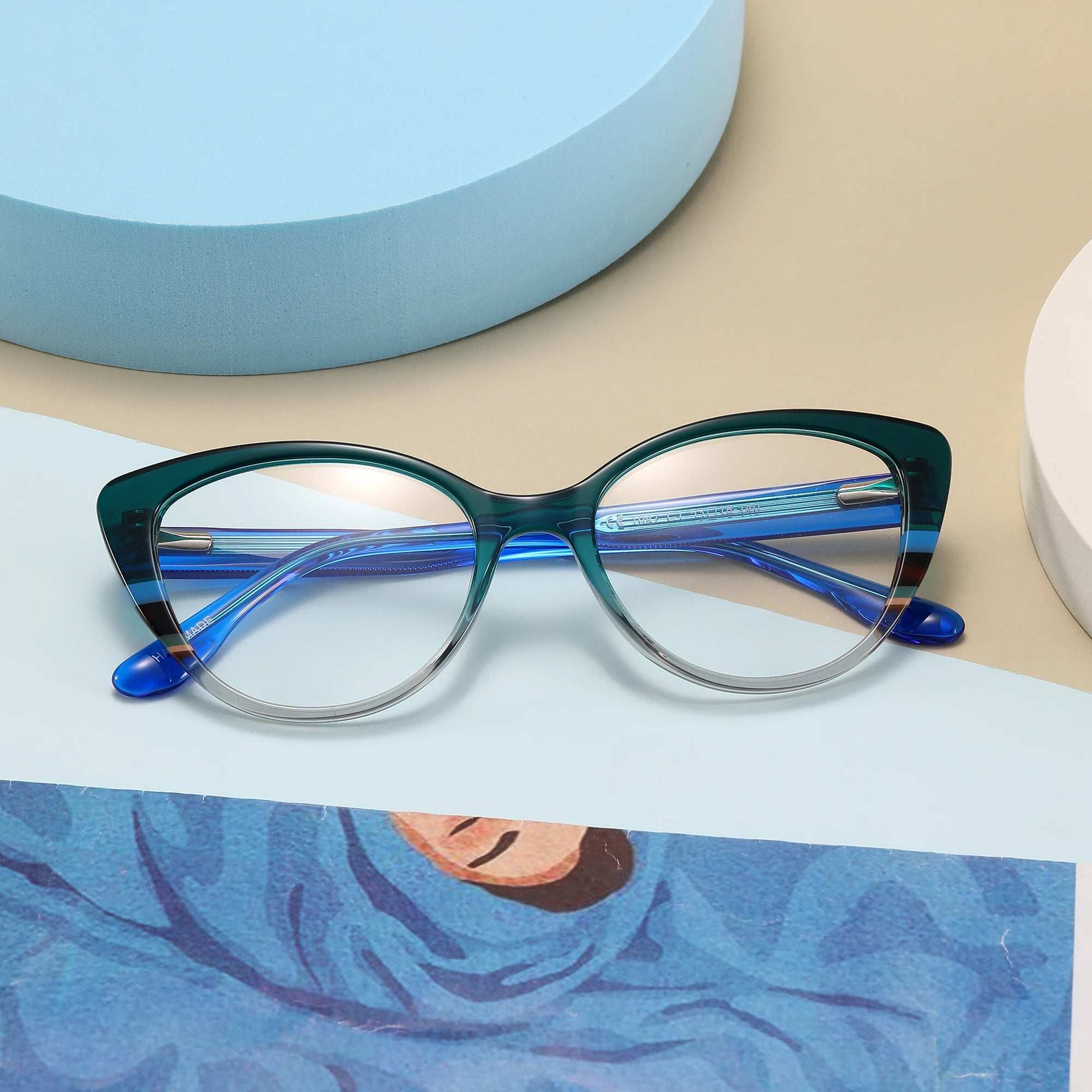 2024 Wholesale Oversized Customized Acetate Optical Frame Eyeglasses Fashion Gradient Cat Eye Glasses Frame