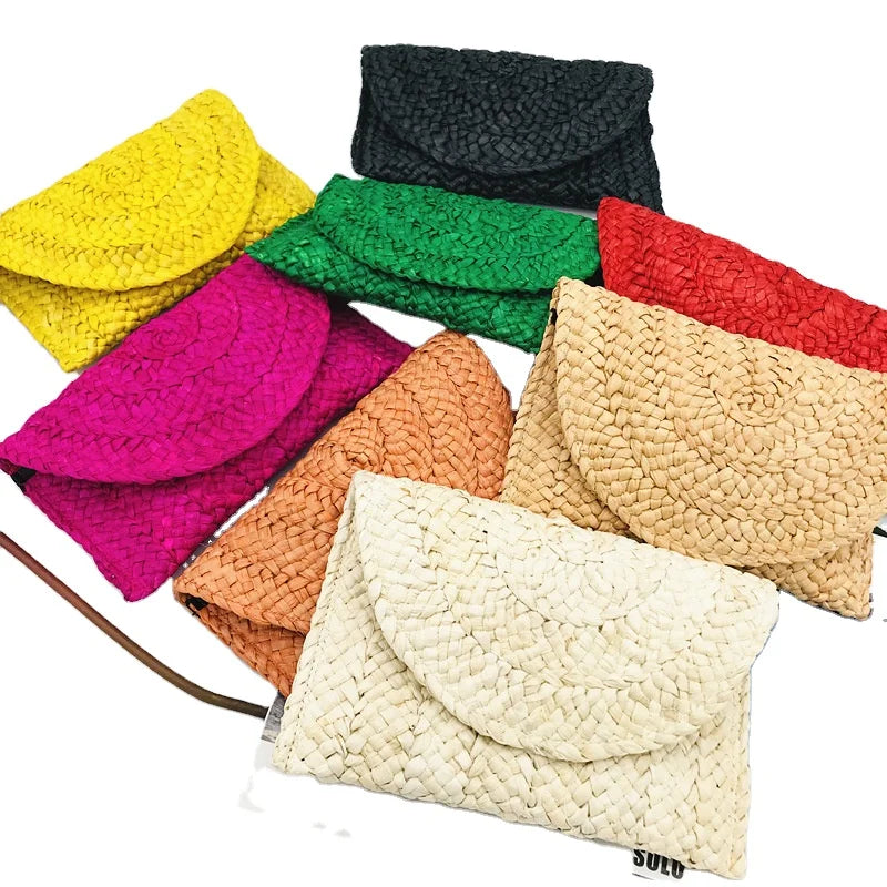Handmade Summer Beach Rattan Bag for Women Straw Woven with Two Straps and Letter Decoration Ladies' Handmade Purses