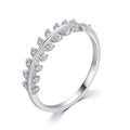 Fashion 925 Sterling Simple CZ Diamond Olive Branch Leaf Finger Rings for Women