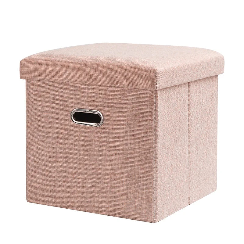 Customized Living Room Furniture square Fabric Folding Storage Ottoman Cube with Hole Metal Handle Home Accessories