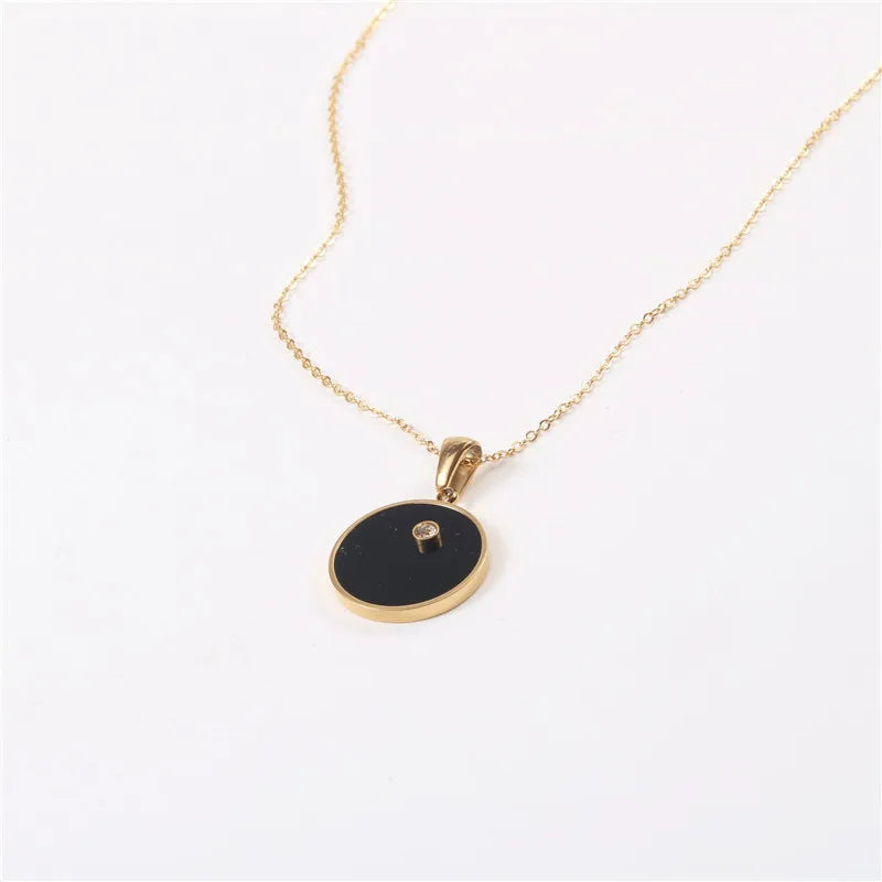 Stainless Steel One Black Resin One CZ Stone and One Sun Double Face Coin Pendant Necklace MegaBDM