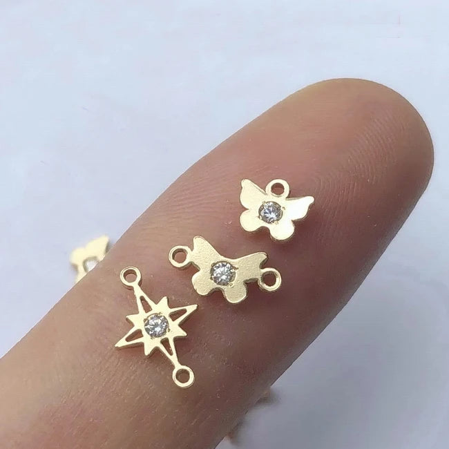 Bulk Waterproof 14K Gold Filled Zircon Crystal Butterfly Connector Charms for Jewelry Making