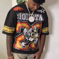 Custom Men's Short Football T-Shirt Black Cotton Oversized Boxy Graphic Distressed Heavyweight Acid Wash Jersey 200 Grams Woven
