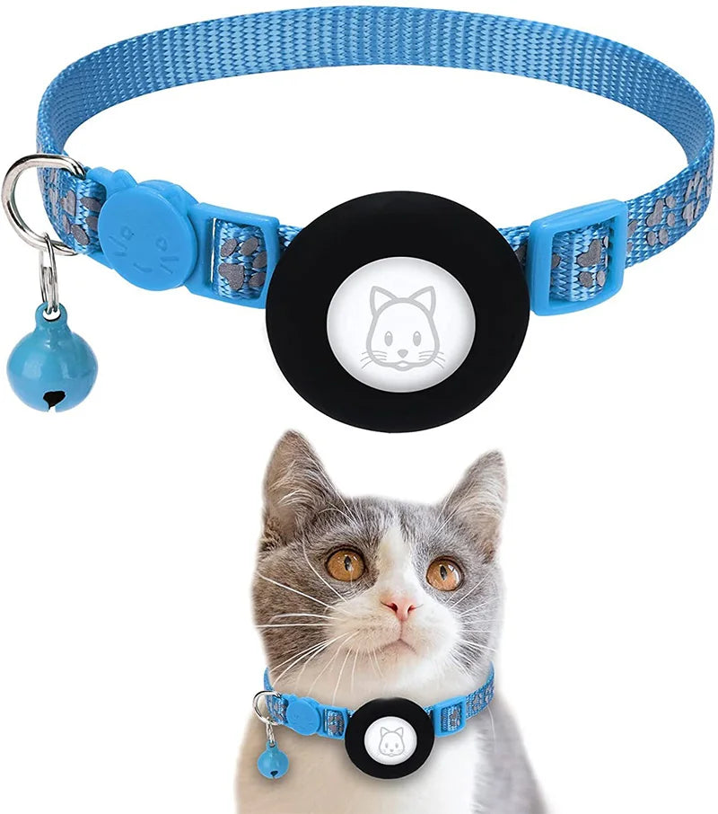 Reflective Paw Airtag Cat Collar Silicone Waterproof Airtag Holder Case Breakaway Buckle Cat Airtag Collar with Bell