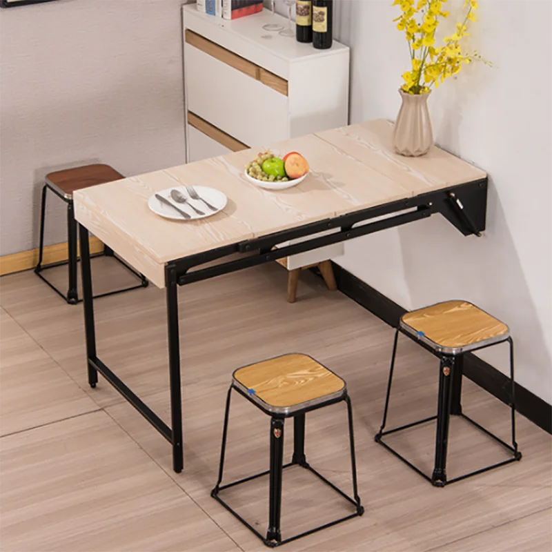 Space Saving Apartment Furniture MDF Panel Metal Frame 1.2m Transformer Wall Mounted Fold Down Rack Shelf to Dining Table