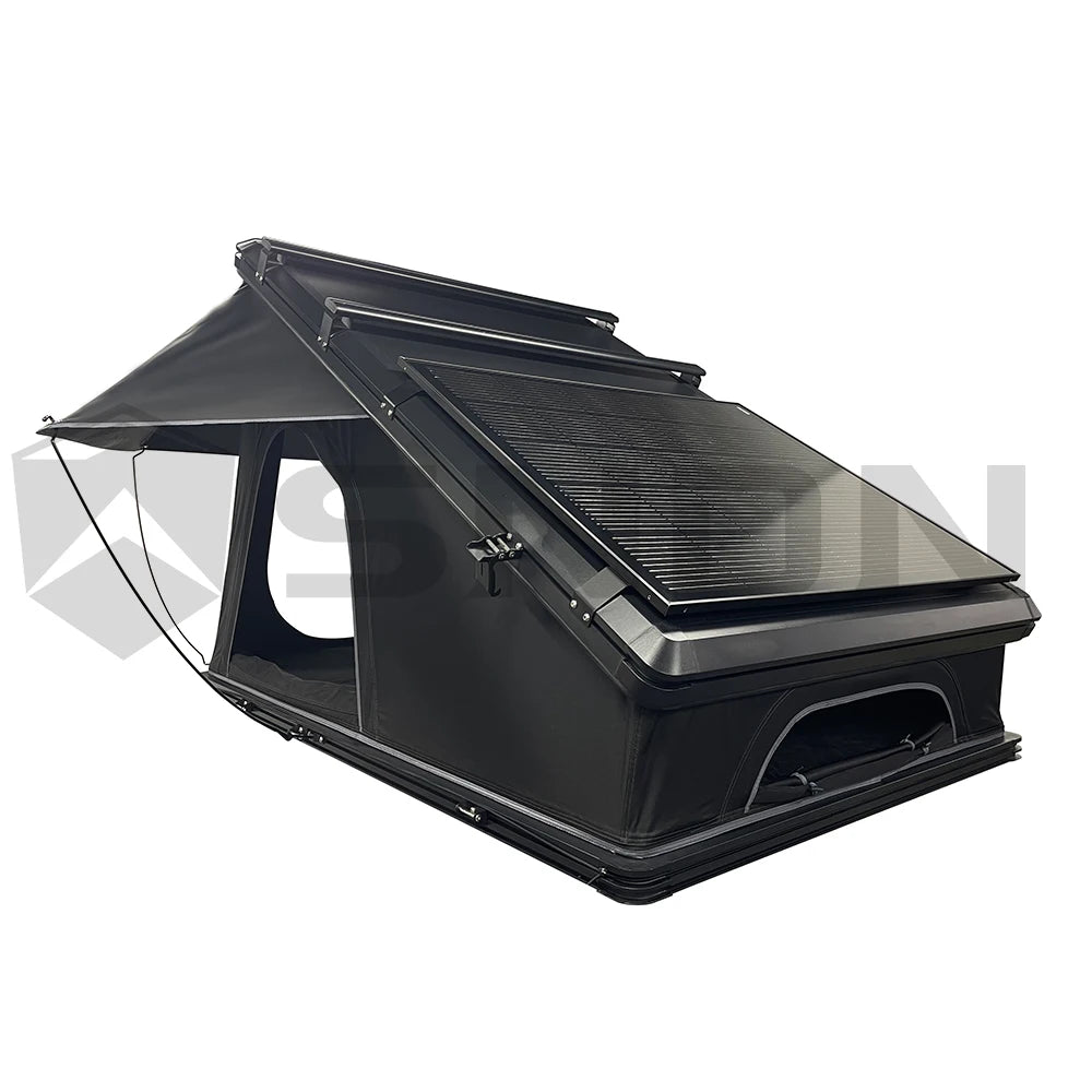 SNDN 4X4 Outdoor Camping Aluminum 4 Person Roof Top Tent Hard Shell Aluminum Large Clamshell RTT Hard Shell Roof Top Tent Solar