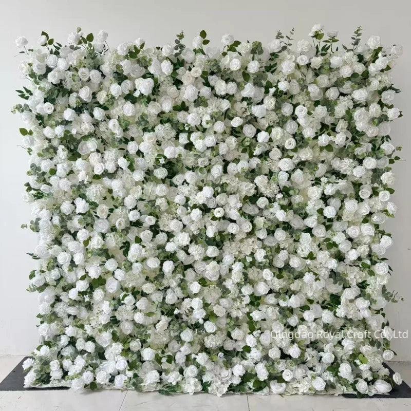 Wholesale Custom White and Green Wall Wedding Supplies Decoration Rose Backdrop Silk Artificial Decorative Flower Wall