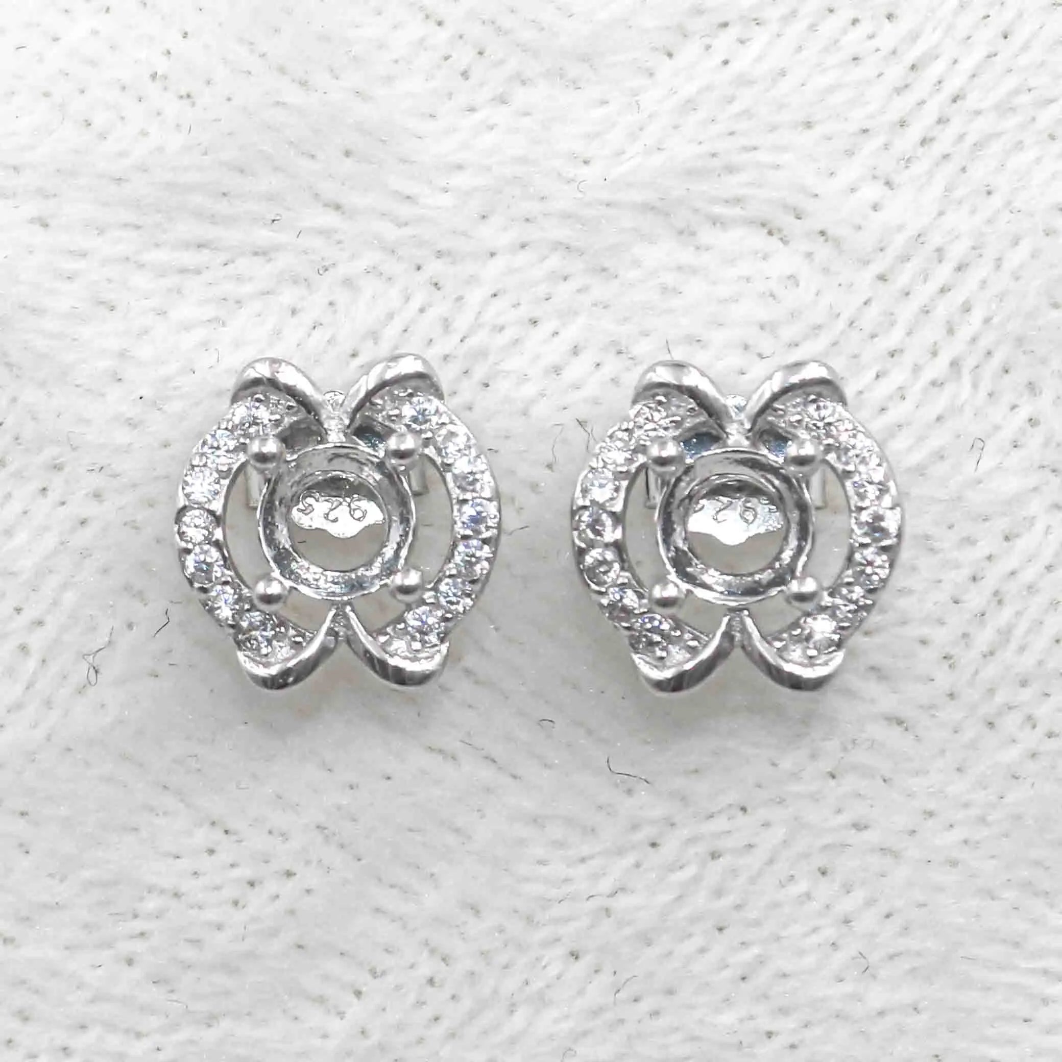 Sterling Silver 5*5mm Semi Mount Stud Earrings Empty Support Blank Claws Setting S925 Base Without Center Stone for DIY Inlay