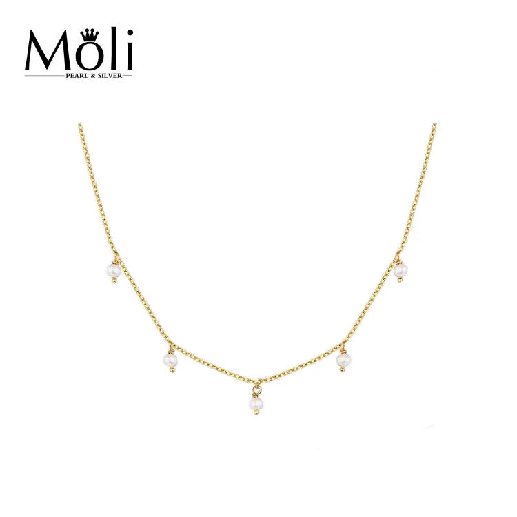 Ins Style Gold Plated Cute Mini Size 3-4mm Freshwater Real Natural Pearl Strand Choker Necklace