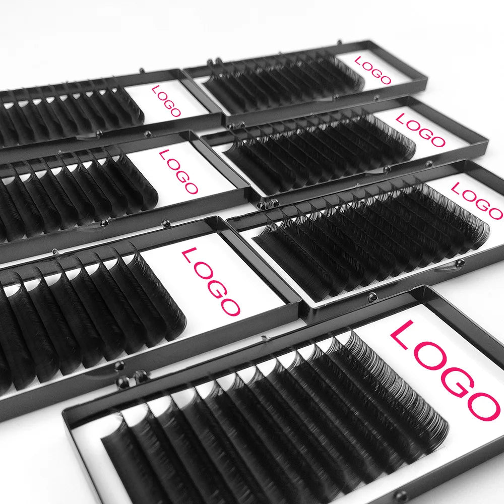 Wholesale Factory Customizable Dense Matte Natural CC Curl Lashes 8-25mm Length False Eyelash Trays for Eyelash Extensions