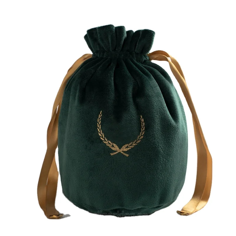 Custom Logo Printed Velvet Gift Packaging Pouch Velvet Drawstring Packaging Bag